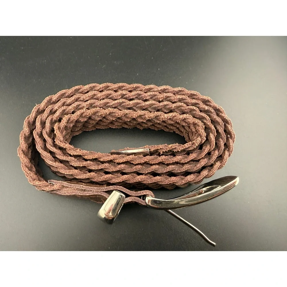 Honors Mens Brown Braided Genuine Leather Belt Silver Buckle XL 616-0041